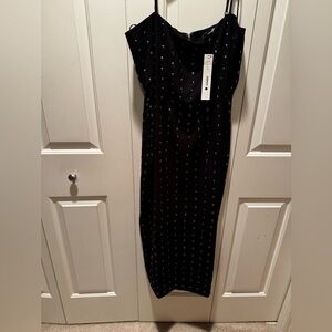 Aqua Black Midi Dress with Stud Accents